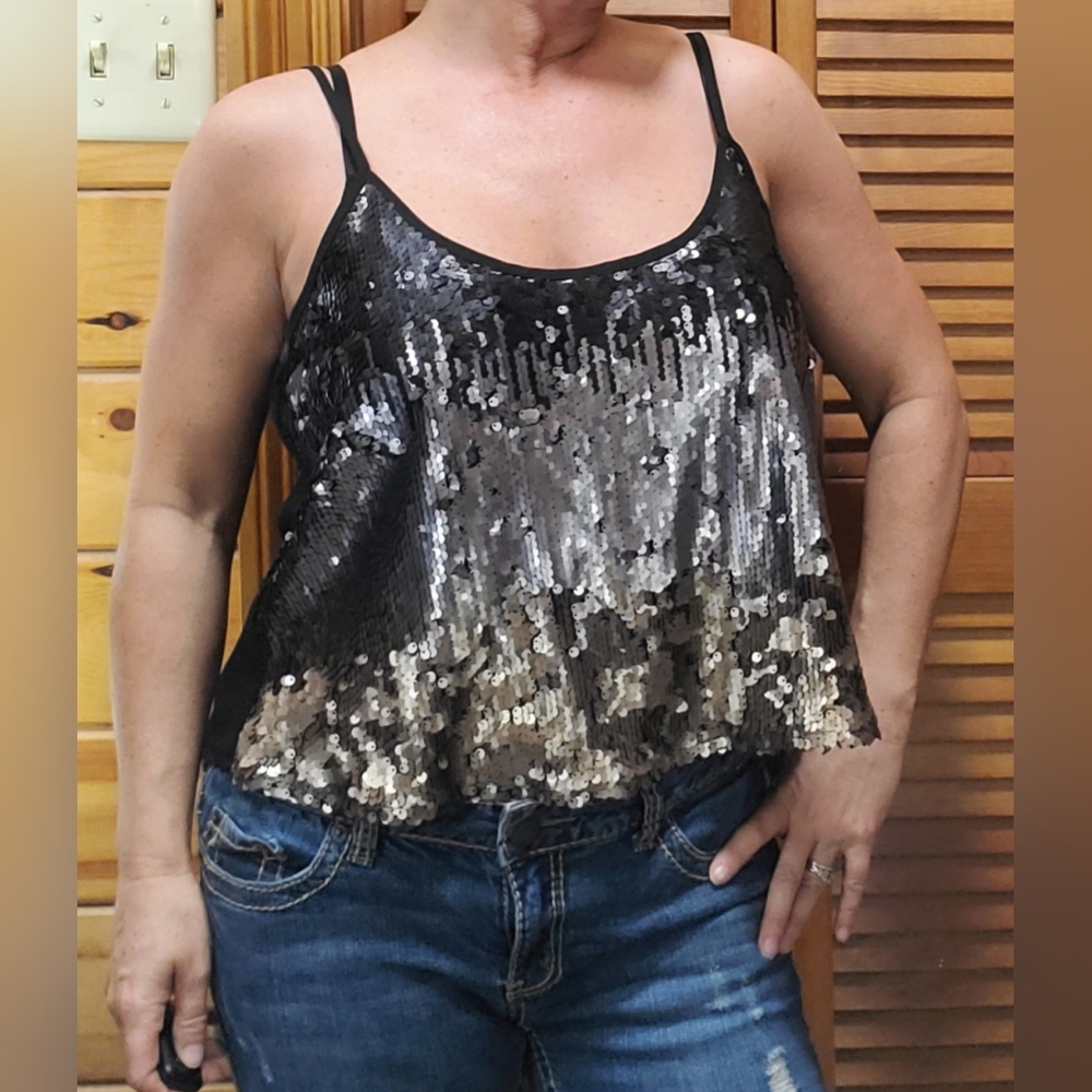 Charlotte Russe Black and Silver Sequin Women's Top Size Large